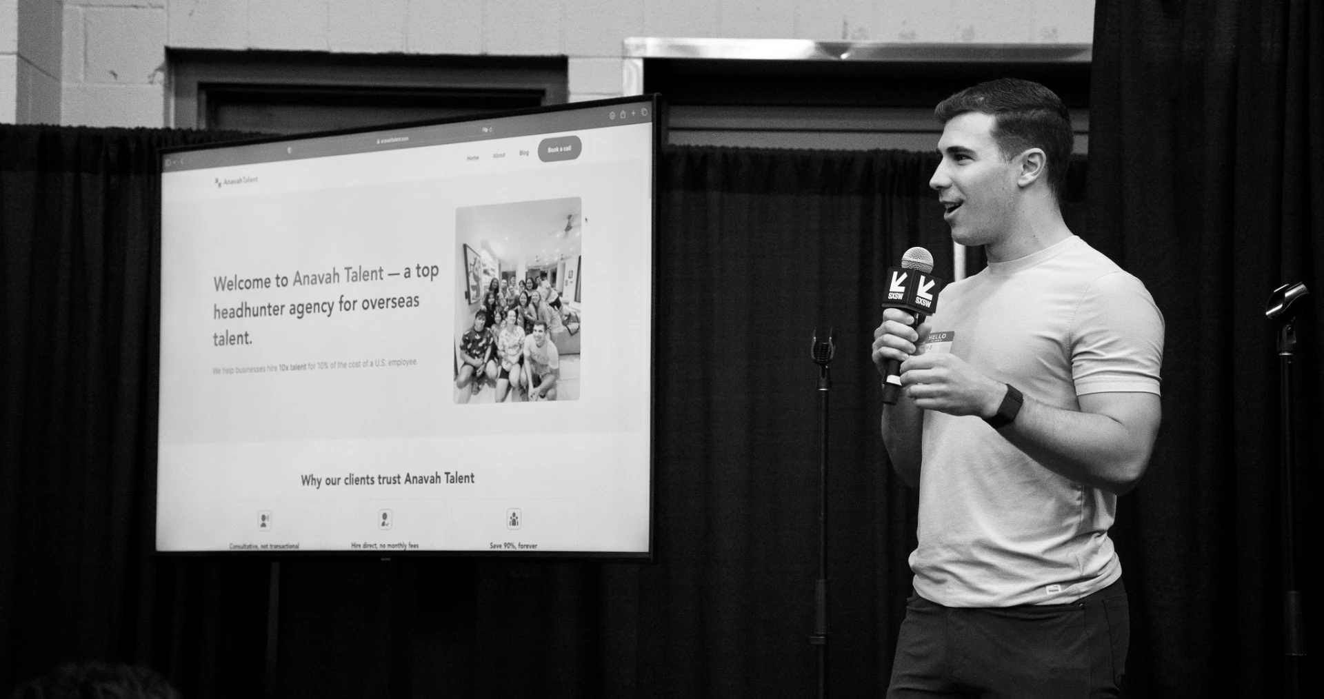Chris Crump speaking on stage at an Anavah event